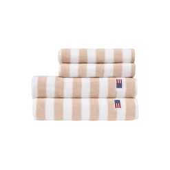 Block Striped Towel, moonbeam/white/vintage green