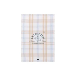 Botanical Checked Organic Cotton Kitchen Towel, white/beige/blue