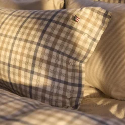 Checked Cotton Flannel Bed Set, misty blue/beige/white