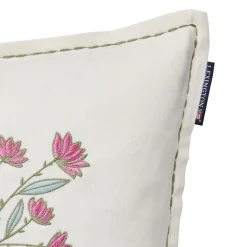 Flowers Bloom Linen/Cotton Cushion Cover, white/eucalyptus/pink
