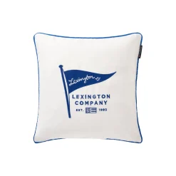 Pudebetræk i økologisk bomuldstwill med flag, white/sea blue